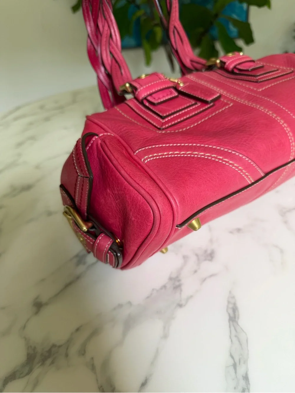 Coach Vintage Y2K Mia Pebbled Leather Satchel with Braided Handles 10048 Pink
